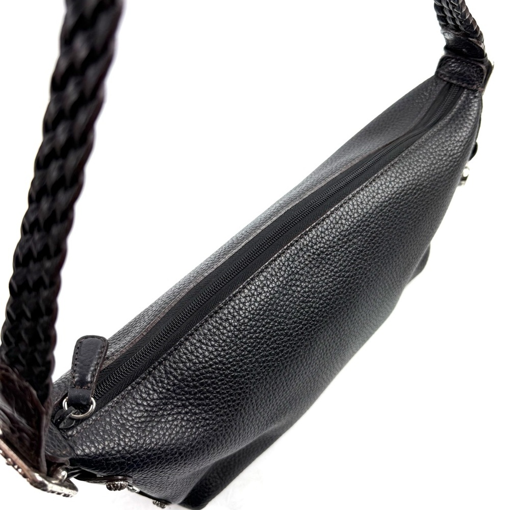 Brighton Handbag Black Brown Leather Shoulder Bag Purse Bag Charm Silver Accent - Picture 9 of 16
